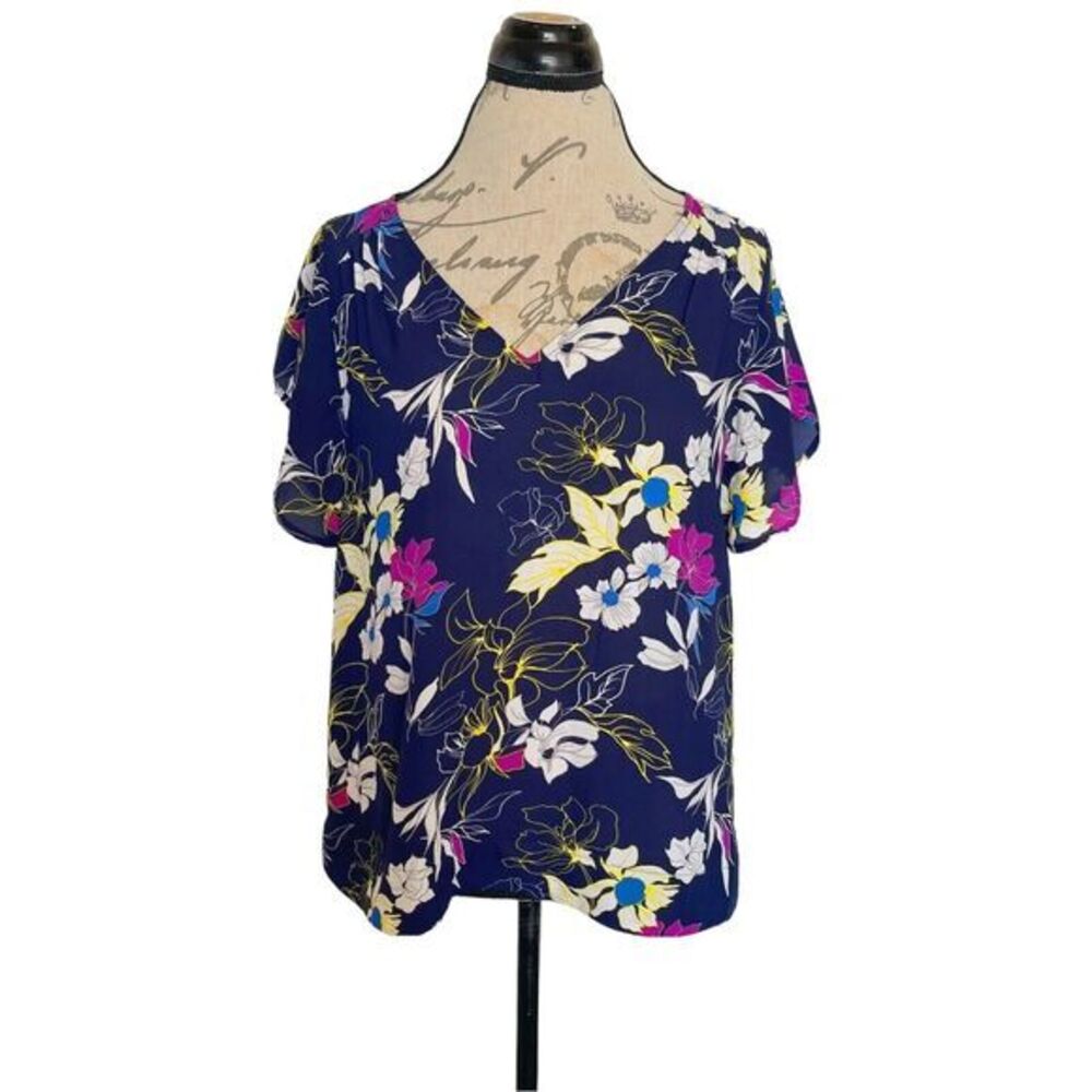 Halogen Womens Floral Short Sleeve Blouse Spring Size Small Nordstrom Artsy